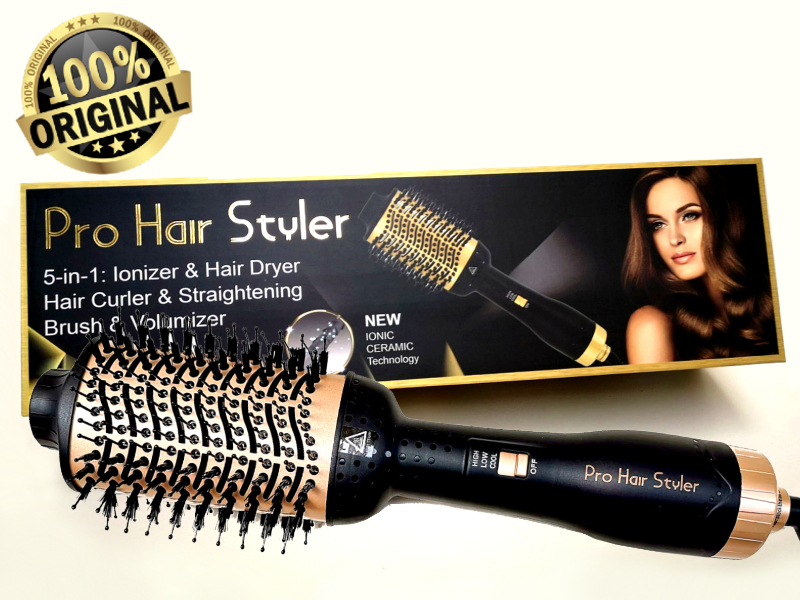 PRO HAIR STYLER, 5-in-1 Ionizer & Hair Dryer & Hair Curler & Straightening  Brush & Volumizer