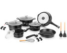 TABLEWARE SET WITH MARBLE COATING BLACK 17pcs